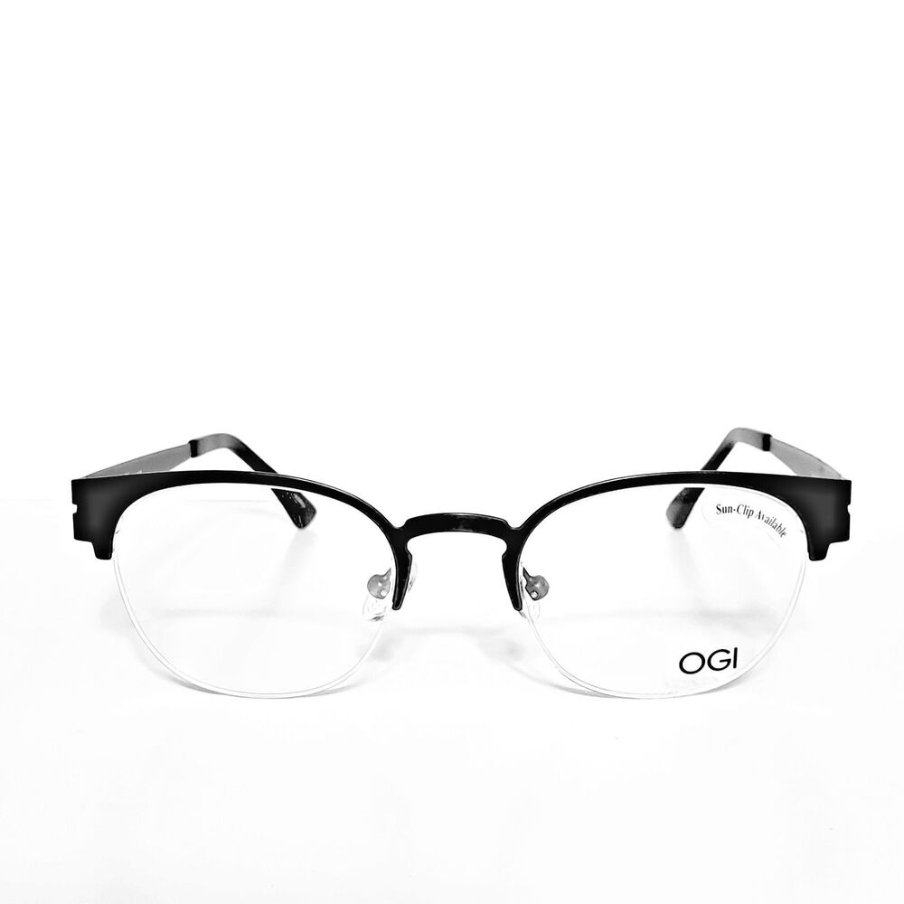Men's OGI Round Charcoal Gray Semi-Rimless Eyeglasses Frames 48-20-145
